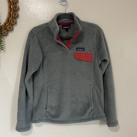 Patagonia Re-tool Snap T Fleece Pullover Fleece, Gray & Coral, Small, 25443 - Picture 1 of 10